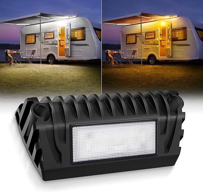 MICTUNING RV Exterior LED Porch Utility Amber/White Light 12V Awning Lights Replacement Lighting for RVs Trailers Campers, 1 Pack