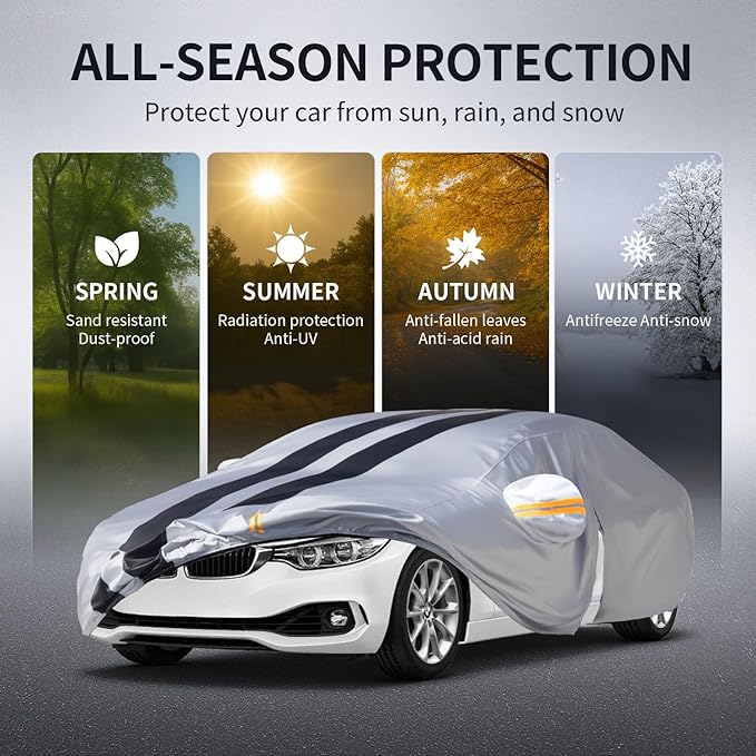 10 Layers Car Cover Custom Fit for 3 Series M3/320i/325i/328i/330i/340i 2005-2026 100% Waterproof All Weather Automobiles, Heavy Duty Car Covers for Rain Sun UV Protection with Door Zipper.