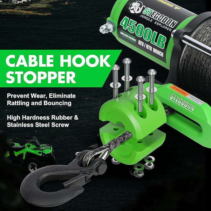 Synthetic Winch Rope, 1/4'' x 50ft 10,000LBS Synthetic Winch Line 1/4 Winch Cable Replacement Synthetic Rope with Forged Winch Hook and Rubber Stopper for 4WD Off Road Vehicle ATV UTV (Gray)