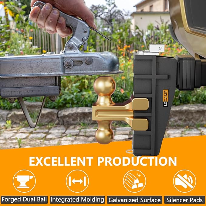 LOCAME Adjustable Trailer Hitch, Fits 2.5-Inch Receiver, 6-Inch Drop/Rise Drop Hitch, 28,000 LBS GTW-Tow Hitch for Heavy Duty Truck, Solid Ball Mount, LC0078