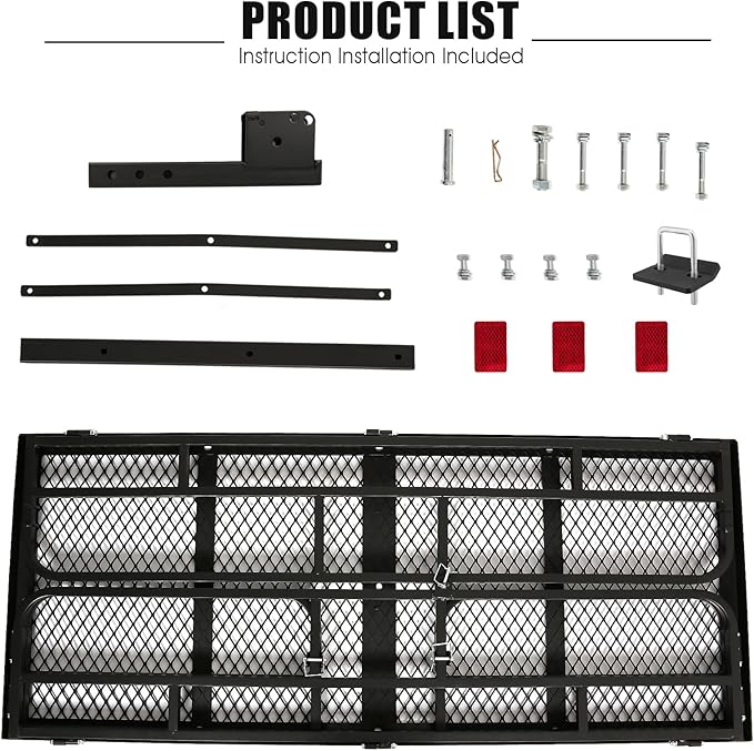 Trailer Hitch Cargo Rack, 60 x 24 x 14 Inch Folding Hitch Mount Cargo Carrier with High Side Rails for RV Truck SUV Van, 500 lbs. Capacity, 2" Receiver, Black