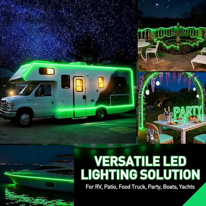20FT RV Awning Light,12V Green Camper Awning Lighting,Waterproof LED Strip,Exterior Underglow Lighting for RV Motorhome Travel Trailer Food Truck Outdoor Party
