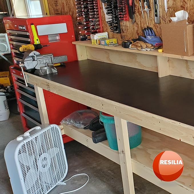 RESILIA Work Bench Mat - 22" X 96" X 0.06" Scratch-Resistant PVC Mats - Protect Your Workbench, Table, or Tool Station from Painting, Woodworking, Crafting, Building, & More, Black, Made in USA