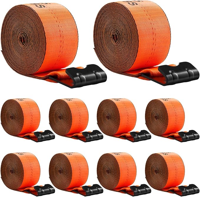 VEVOR Truck Straps, 4" x30' Heavy Duty Tie Down w/Flat Hooks 18,000lbs Break Strength, WLL# 6000lbs, Cargo Straps tie Down for Flatbeds, Trucks, Trailers, Farms, Rescues, Tree Saver, Orange(10 Pack)