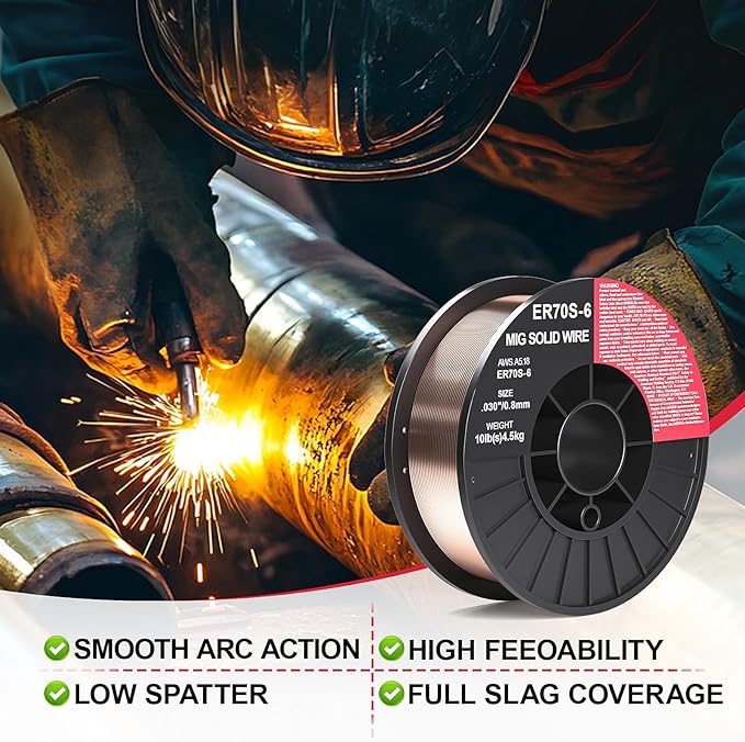 ER70S-6 .030"(0.8 mm) on 10-Pound Spool Carbon Steel Mig Solid Welding Wire Strong ABS Plastic Spool Welding Wire