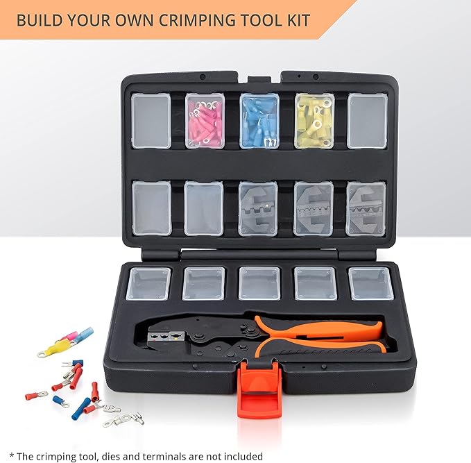 Wirefy Premium Storage Case for 8.7″ Crimping Tool & 15 Slots for Crimping Dies | Heavy-Duty Plastic Organizer with Individual Compartments for Electrical Terminals and Wire Connectors