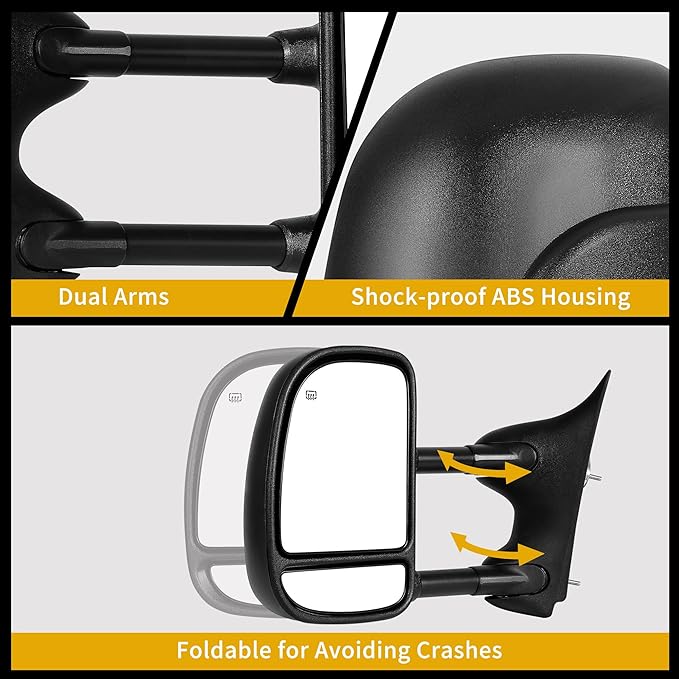DWVO Towing Mirror Compatible with 1999-2007 F250 F350 F450 F550 Super Duty, 2001 2002 2003 2004 2005 Excursion, Side Mirror with Power Control Heated Manually Folding Telescoping
