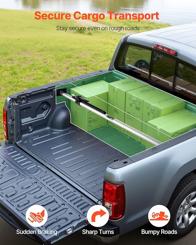 VEVOR Cargo Bar, Ratcheting Cargo Bar Adjustable from 59" to 73", Heavy-Duty Steel Cargos Stabilizer with Non-Slip Foot Pads, Telescoping Load Lock Bars Stop Sliding for Pickup Truck