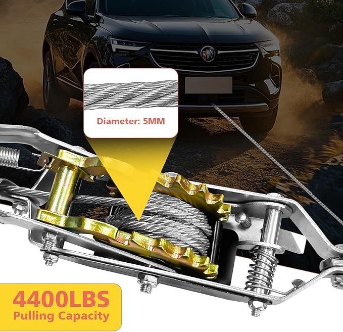 Come Along Winch 2-Ton with 7.54FT Steel Cable & 2 Hooks Heavy Duty Power Cable Come Along - Dual Gears Manual Winch for Vehicle Rescue & Automotive Hoist