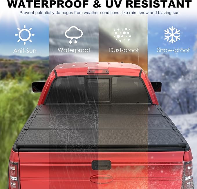 MOSTPLUS Tri-Fold Hard Truck Bed Tonneau Cover On Top Compatible for 2009-2014 Ford F150 F-150 Bed 3 Fold Styleside Solid (5.5 FT Feet Bed)