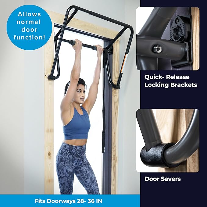 Teeter Dual-Bar Chin-Up Rack - Doorway Pull-Up Bar Home Gym for Strength Training, Inversion & Back Pain Relief; Durable Steel Adjusts for 28” – 36” Doorways