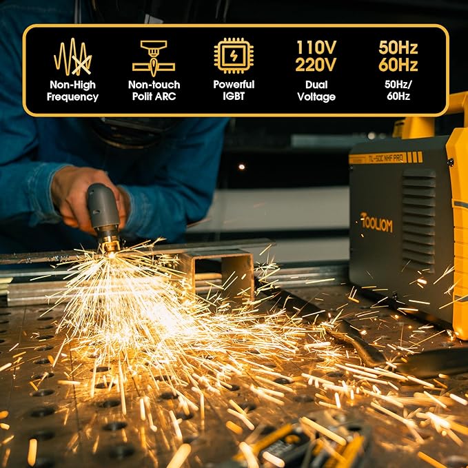 TOOLIOM 50A Non High Frequency Plasma Cutter 110/220V Dual Voltage 2T/4T Cutting Machine 5/8" Max Cut with Large Digital Display