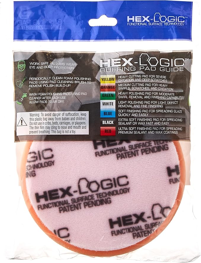 Chemical Guys BUFX_102_HEX5 Hex-Logic Medium-Heavy Cutting Pad, Orange, 5.5" Pad Made for 5" Backing Plates, 1 Pad Included