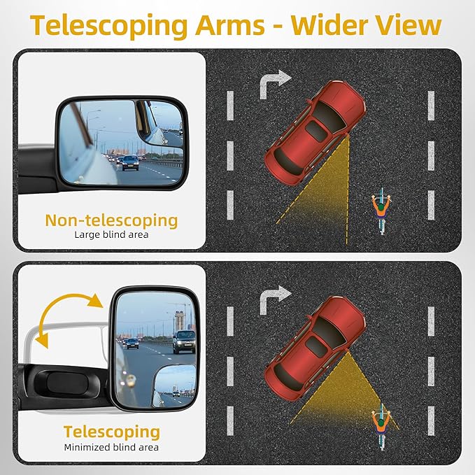 DWVO Towing Mirror fit Dodge Ram 1500 2002-2008, Dodge Ram 2500 3500 2003-2009, Power Adjustable Heated Manual Flip-Up Folding Tow Mirrors Pair Set