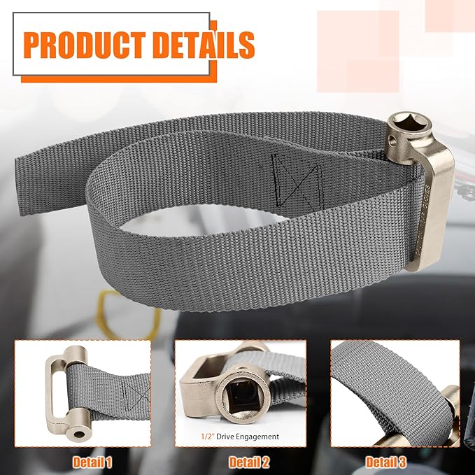 Heavy Duty Filter Strap Wrench - Oil Filter Strap Wrench 1/2 Drive