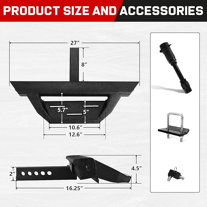 Double Layer 2" Receiver Truck Hitch Step, Carbon Steel with Dual-Stage Black Powder, Anti-Slip Trailer Hitch Step, Universal Fit for Trucks Car Van SUV