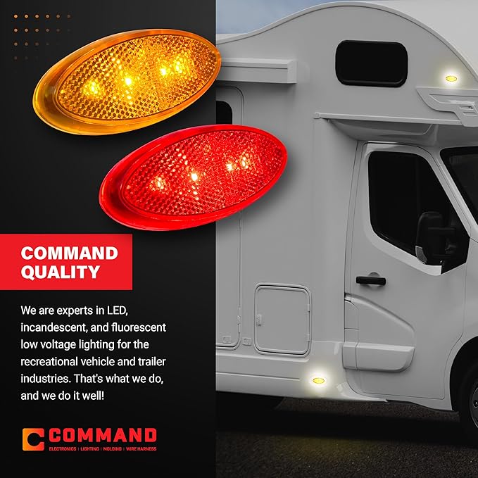 Command Electronics OEM 12V LED RV & Trailer Oval Clearance Light with Built-in Reflex – Made in USA – Surface Mount – Amber & Red – 4-Pack