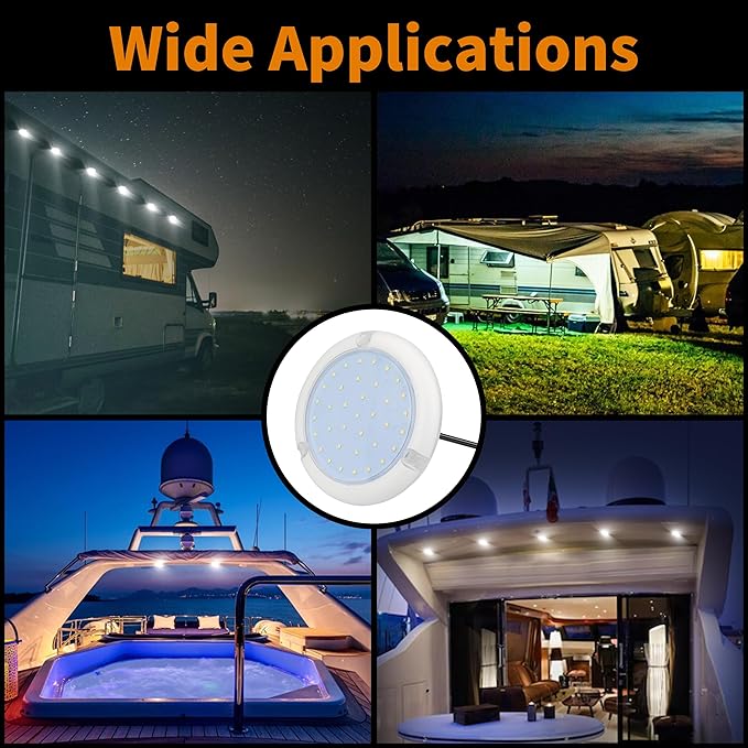 RV Lights Exterior,12-24V LED RV Exterior Light 1100LM IP68 Round Surface Mount Scare Light for RV Trailer, Boats, Campers, 5th Wheels