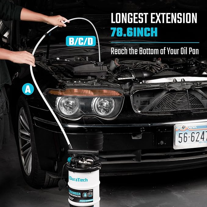 DURATECH 6.5L Oil Extractor Pump Pneumatic/Manual, Fluid Extractor with Pipe Storage Units, Oil Vacuum Pump Extractor with Comprehensive Accessories, Automotive Oil Extractor for Oil Change