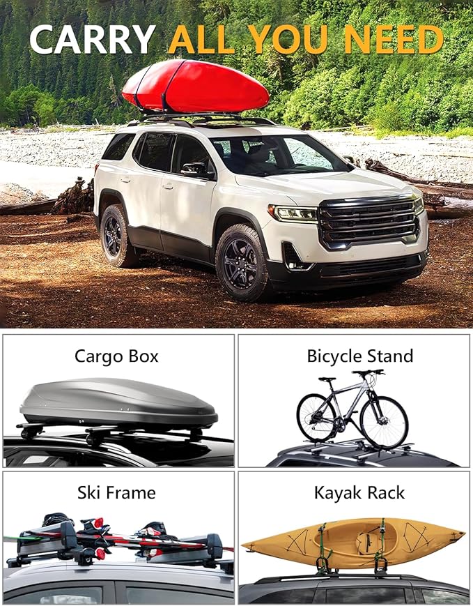 Tuyoung 300lbs Lockable Roof Rack Cross Bars Compatible with GMC Acadia 2017 2018 2019 2020 2021 2022 2023(with Raised Rails)，Heavy Duty Anti-Theft Aluminum Roof Crossbars Rooftop Luggage Carrier