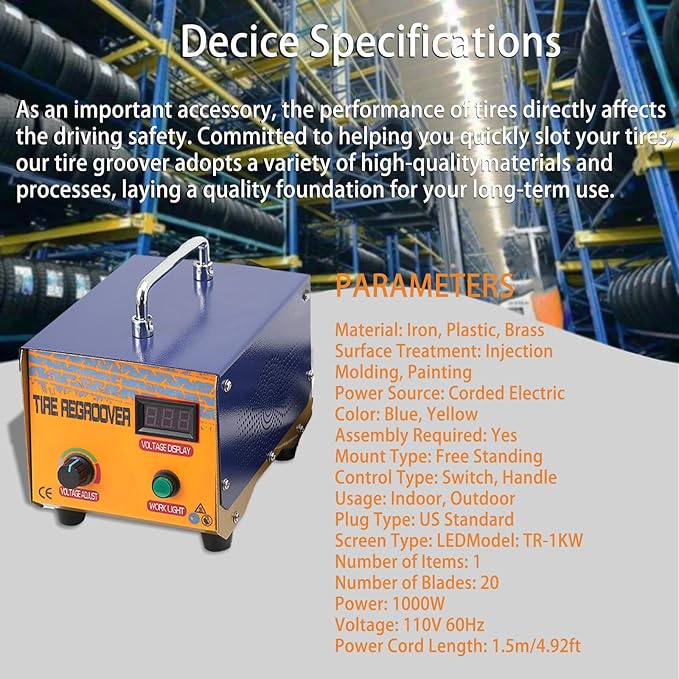 1000W Tire Groover Machine, 110V Rubber Tire Regroover Machine Tire Grooving Tool Iron Tire Groover Cutter with 20 pcs Blades Tire Groover Heated Machine for Rubber and Tires