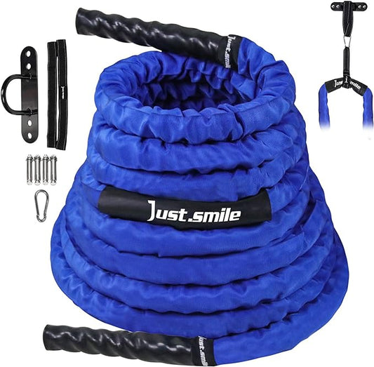 Just.smile Battle Ropes,Ropes for Working Out, Battle Rope for Home Gym with Cover, Steel Anchor & Strap Included, Heavy Ropes for Exercise Training - 1.5/2 Inch…