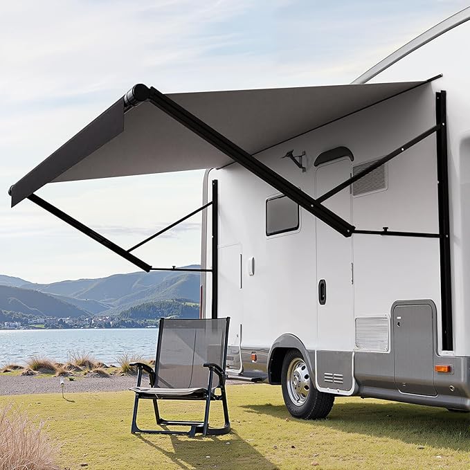 VEVOR Motorized RV Awning Complete Kit, 14' Retractable Awning with Aluminum Alloy Frame, Outdoor Trailer Awning, Fit for Most RVs(Black Fade)