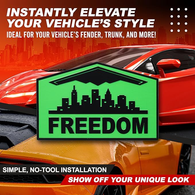 Freedom Emblem, Custom Metal Alloy B-2 Stealth Badge, Exterior Automotive Accessories, Universal Fit for Car, Truck, SUV (Green)