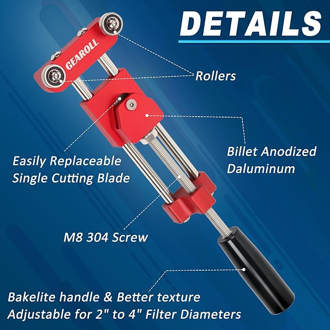 Oil Filter Cutter Cutting Tool, Universal Aluminum Oil Filter Cutter opener for Filter Cutting Range 2"-4" Red