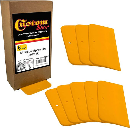 Custom Shop 6 Inch Plastic Body Filler Spreader Tools for Automotive Body Fillers (50 Pack), Putties, Glazes, Epoxy Resin, Caulk, Glues - Plastic Spreader Tool