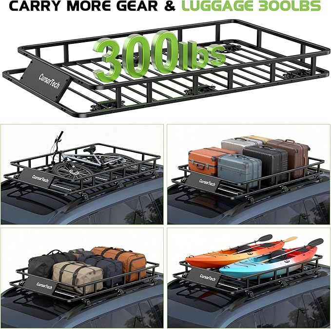Roof Rack Basket 300LB Universal 64"x 39" Heavy Duty Metal Steel Rooftop Cargo Carrier with 6 U-Bolts Luggage Holder Storage Accessories for SUV, Truck, Pickup, Off-Road, Sedan
