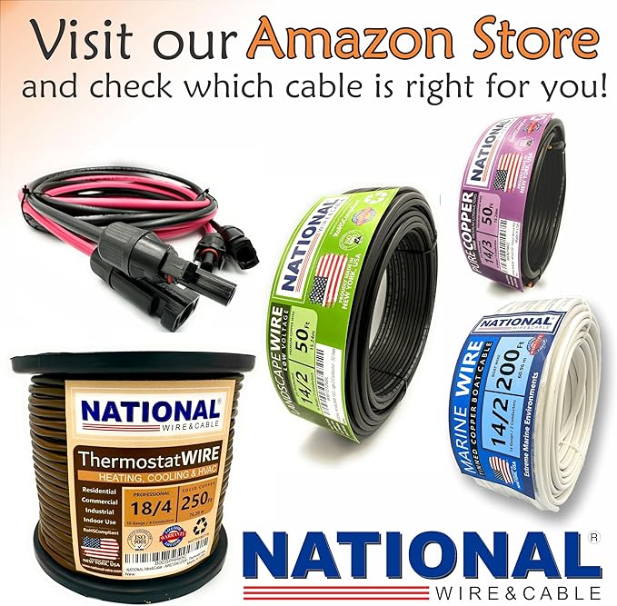 NATIONAL Wire & Cable – 10 AWG 2-Conductor Premium Copper Wire, 25 ft, Stranded | Made in USA, Heavy-Duty Flexible Jacket | Automotive, Solar, Battery, Indoor and Outdoor Use