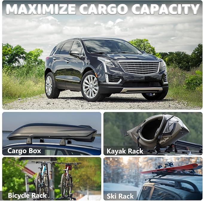 Roof Rack Cross Bars Compatible with Cadillac XT5 2017-2025, Adjustable Aluminum Heavy Duty 300 LBS Anti-Theft Lock Cargo Carrier Rooftop Crossbar Accessories for Bike, Basket, Snowboard,Luggage,Kayak