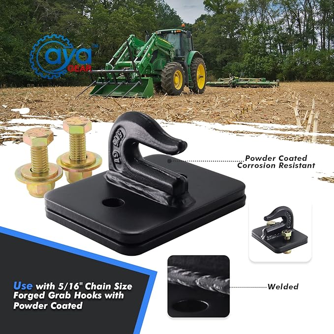 5/16-in Bolt On Grab Hook Mount with Backer Plate Grab Hook 70 Forged Steel Tow Hook Work Well for Loader, Tractor Bucket, RV, UTV,Truck (Black)