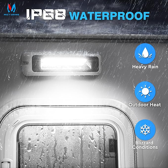 MICTUNING 8 Inch RV Exterior Porch Light, LED Utility Awning White 6000K, Outdoor IP68 Waterproof Aluminum for Garden Camper Trailer Truck SUV MPV Cabinet Hallway Boat Home