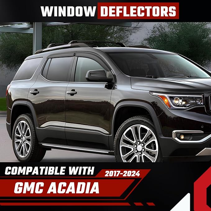 Rain Guards Fit for GMC Acadia 2017 2018 2019 2020 2021 2022 2023 2024, Extra Durable Tape-on Side Window Deflectors, Acadia Wind Deflectors Rain Guard Black 4 PCS