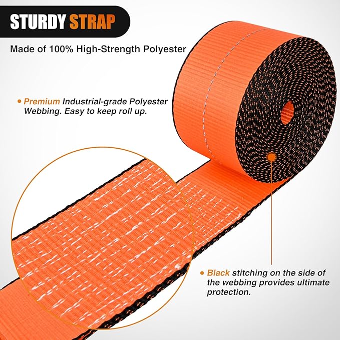 Nilight Truck Straps 4”×30’ Orange Heavy Duty Winch Straps with Flat Hook Break Strength 16800LBS WLL 5400LBS Cargo Straps for Flatbeds Trucks Trailers Farms Rescues Tree Saver (10PACK)