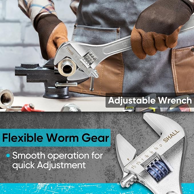 SHALL 8-Piece Adjustable Wrench & Water Pump Pliers Set, 12/10/8/6 Inch, 4Pcs Adjustable Tongue and Groove Joint Pliers and 4Pcs Wide Jaw Forged Steel Wrench for Plumbing, Gripping, Auto Home Repair
