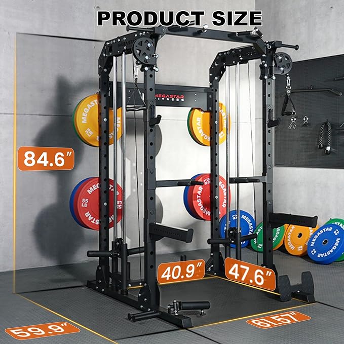 Power Rack Home Gym with Aluminum Pulley Set – 2000LB Capacity Multifunction Squat Rack with Cable Crossover, Includes 16 Professional attachments for Home Gym Strength Training, P63 Rampage