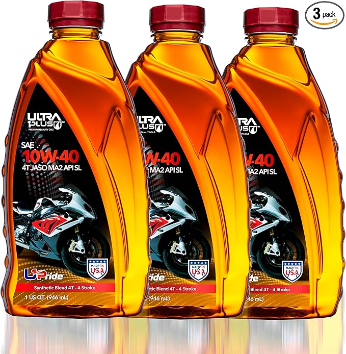 ULTRA 1PLUS SAE 10W-40 4T Motorcycle Synthetic Blend Motor Oil API SL JASO MA2-3 Quarts