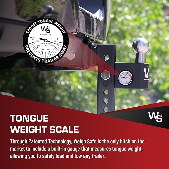 Weigh Safe Aero Hitch - Adjustable Trailer Hitch Ball Mount - 4" Drop Hitch for 2" Receiver - Premium Heavy Duty Steel Trailer Tow Hitch w/Built in Weight Scale for Anti Sway, 12,500 lbs GTW
