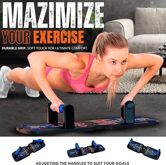 Clikshop Push Up Board – Foldable Push Up Bar System with Resistance Bands | Perfect Pushups for Men | Portable Pushup Board & Calisthenics Equipment for Strength Training at Home or Gym