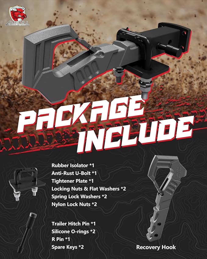 Tow Hitch Receiver Hook with Hitch Tightener, Truck Hitch 2 Inch Receiver Hitch, Drop Forged Steel Trailer Hitch Receiver 88000 Lbs Break Strength, Scorpion Tail Tow Hook for Trucks, Darkgrey