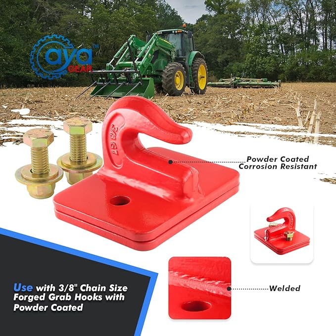 2 Pack 3/8-in Bolt On Grab Hook Mount with Backer Plate Grab Hook Grade 70 Forged Steel Tow Hook Work Well for Loader, Tractor Bucket, RV, UTV,Truck (Red)
