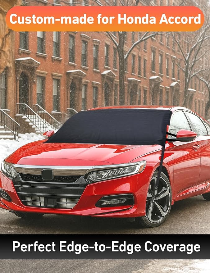 EcoNour Car Snow Cover Compatible for Honda Accord | Windshield Cover for Ice and Snow with S-Hook Straps | Heavy-Duty 600D Oxford Winter Car Cover, Waterproof & Anti-Slip