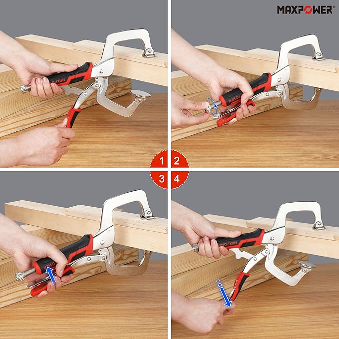 MAXPOWER 11-Inch Locking C Clamp Set, 2 Pack Metal Face Clamp with Large Flat Swivel Pads, Adjustable Heavy Duty C Clamps Locking Pliers for Woodworking, Carpentry, Cabinetry, Welding and Repair