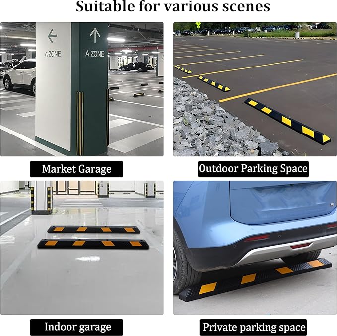 OrangeStar 72" Rubber Parking Curb, Heavy Duty Garage Floor Wheel Stopper w/Yellow Reflective Stripe for Car, Truck, Trailer