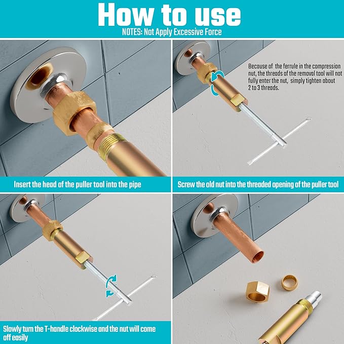 DURATECH Compression Sleeve Puller Tool, Ferrule Puller for 1/2 ” Compression Fittings, Without Damage, Corrosion Resistance, Remove Nut and Ferrule of Pipe in Kitchen, Sinks, and Bathtubs