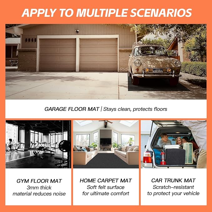 36"x60" Garage Floor Mat & Oil Spill Mat, Heavy Duty Under Car Mat for Garage & Driveway, Protects Against Oil, Chemicals & Stains with TPE Anti-Leak Backing, Reusable & Washable