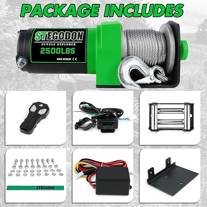 2500 lb. ATV/UTV Electric Winch, 12V Waterproof Steel Cable Winch,Electric Winch with Wired Remote and Wireless Remote for ATV UTV Towing,Boat,Off-Road